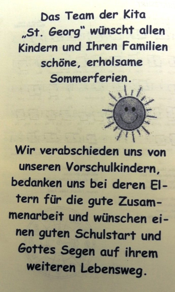 Schöne Ferien - beste Wünsche vom Kita-Team >